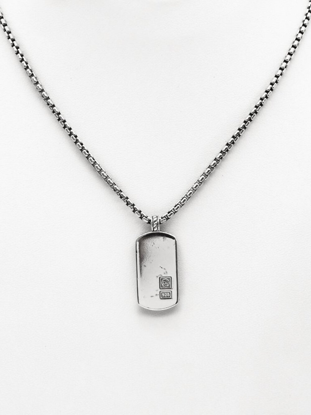David Yurman 925 Dog Tag Plain Pendant Necklace